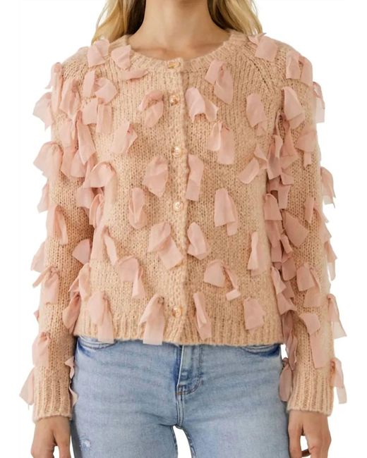Free the Roses Blue Ribbon Detail Cardigan Sweater In Dusty Pink