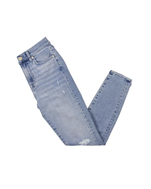 7 For All Mankind Blue High Rise Distressed Skinny Jeans