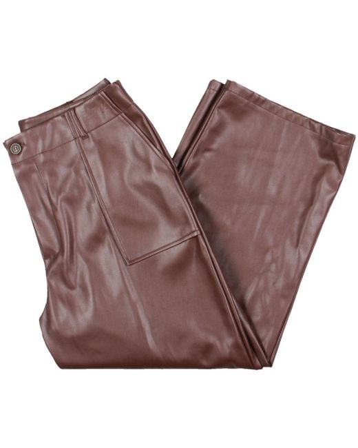 Bagatelle Brown Pork Chop Faux Leather Pockets Cropped Pants