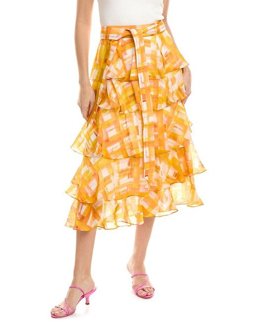 Marie Oliver Yellow Adler Linen & Silk-blend Midi Skirt