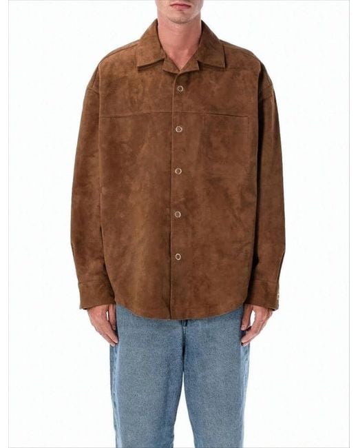 Ami Paris Men's Brown Hazelnut Goat Leather Long-Sleeve Shirt