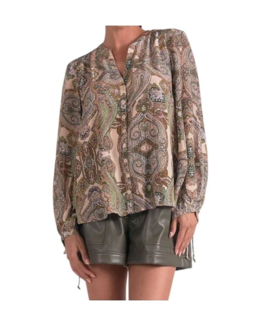 Elan Brown Paisley Button Blouse