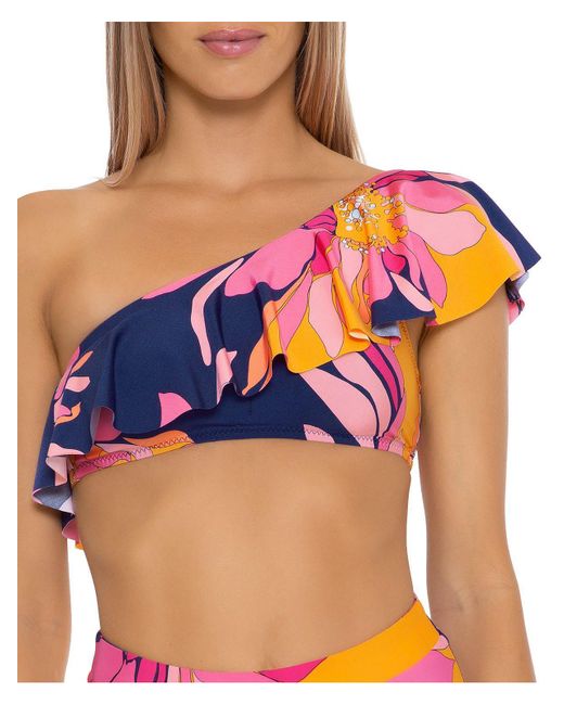 Trina Turk Blue Breeze Printed Ruffled Bikini Swim Top