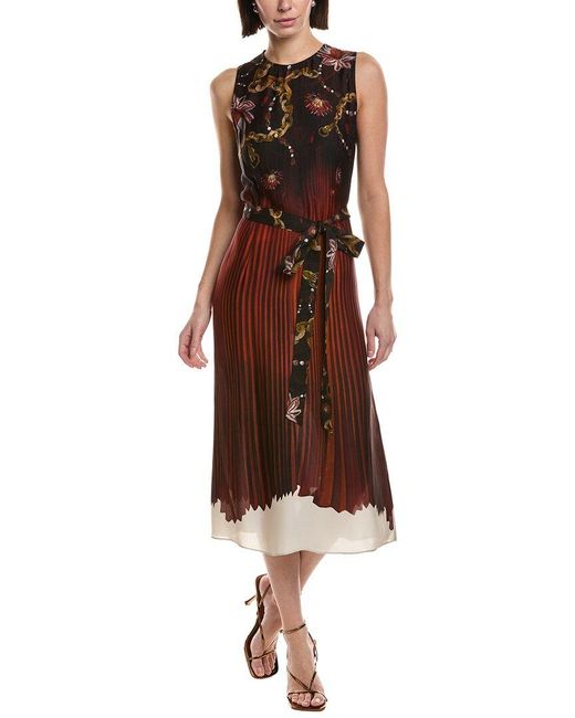 Marchesa Brown Printed Georgette Midi Dress