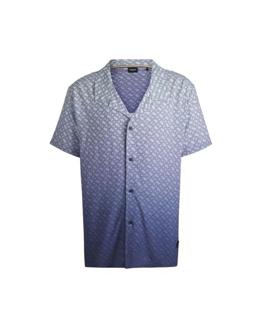 Boss Blue Regular-Fit Shirt With Degradé Monogram Print for men