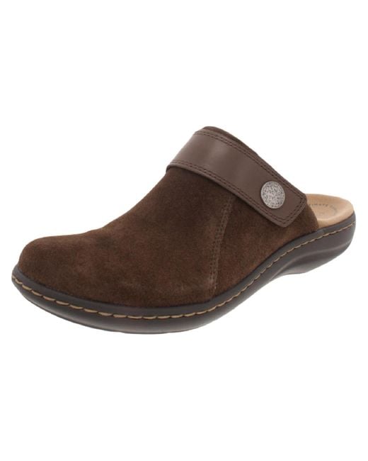 Clarks Laurieann Strap Suede Slip On Clogs in Brown | Lyst