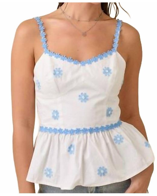 Main Strip White Fitted Bustier Tank Top With Flower Lace Trim