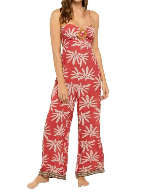 Vintage Havana Red Palm Island Wide Leg Jumpsuit