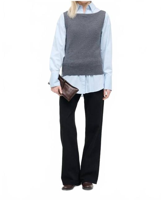 Staud Blue Damian Knit Button Down Top