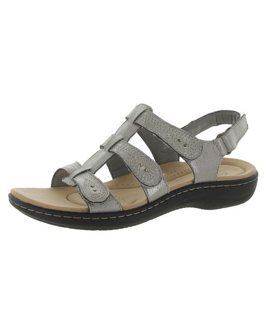 Clarks Gray Leather Comfort Wedge Sandals