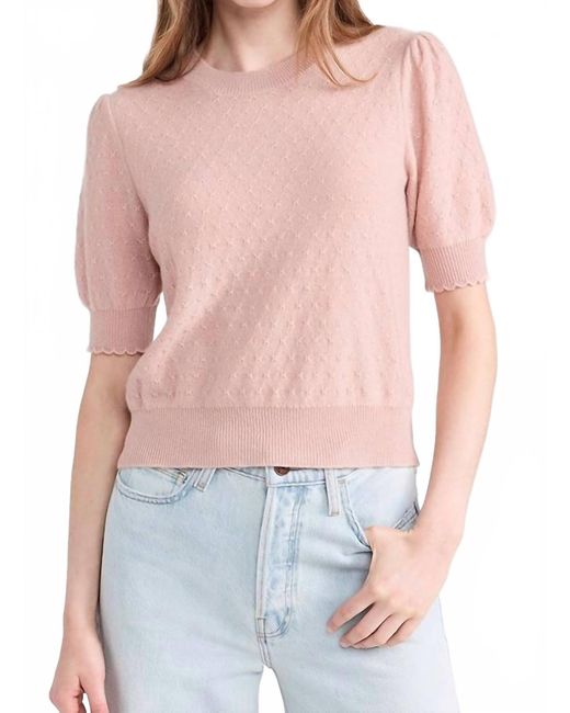 FRAME Blue Pointelle Puff Sleeve Sweater