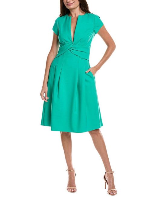 Oscar de la Renta Green Twisted Front Midi Dress