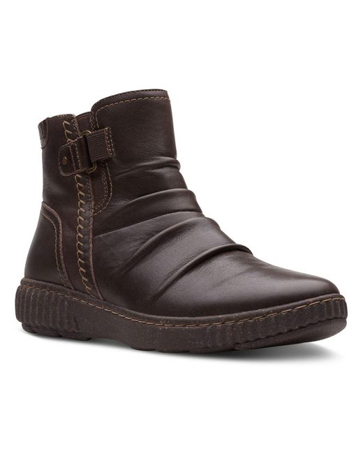 Clarks Brown Caroline Orchid Leather Ruched Booties