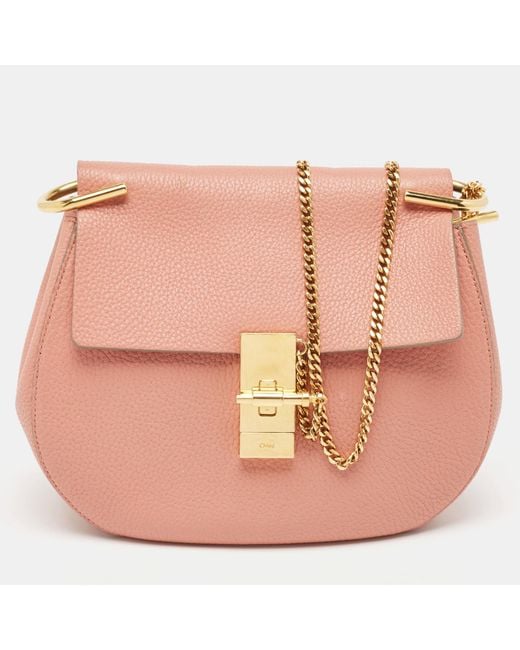 Chloé Pink Salmon Leather Medium Drew Shoulder Bag