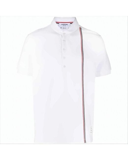 Thom Browne White Short-Sleeve Polo Shirt With Vertical Stripe Detail for men