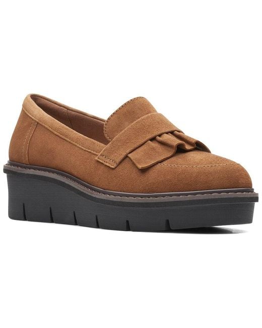 Clarks Airabell Slip Suede Flat in Brown | Lyst