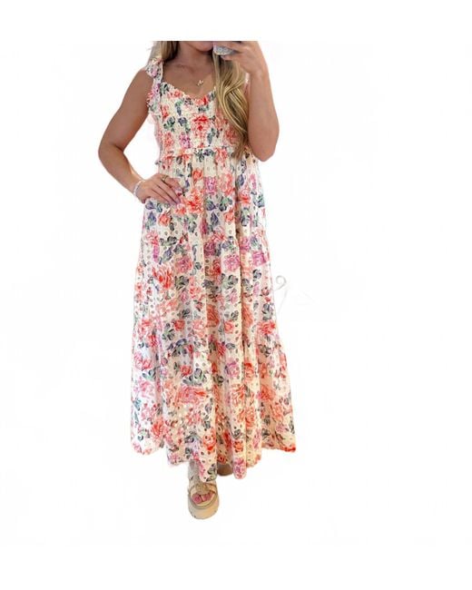 Tolani Women's Pink Floral Eyelet Maxi Sun Dress