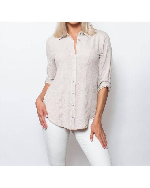 Sno Skins White Seersucker Knit Matching Thread Button Shirt
