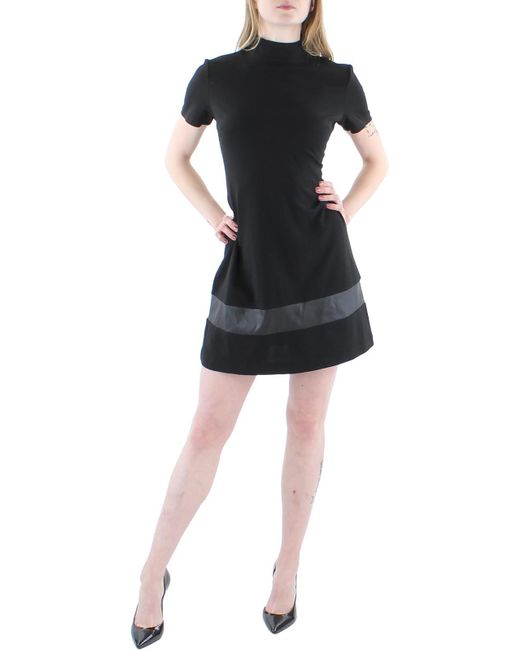 Karl Lagerfeld Black Faux Leather Trim Mini Fit & Flare Dress