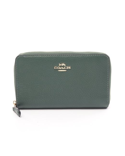 COACH Medium Round Zipper Wallet Leather Green