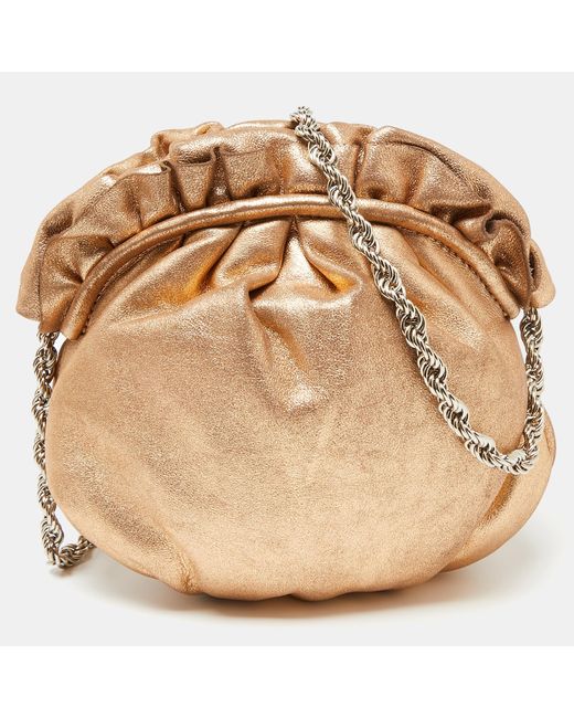 Tahari Natural Gold Leather Pleated Frame Crossbody Bag