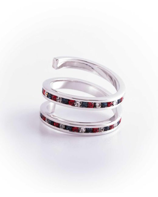 Traditions Jewelry Company White Fine Plated Patriotic Crystal Spiral Ring