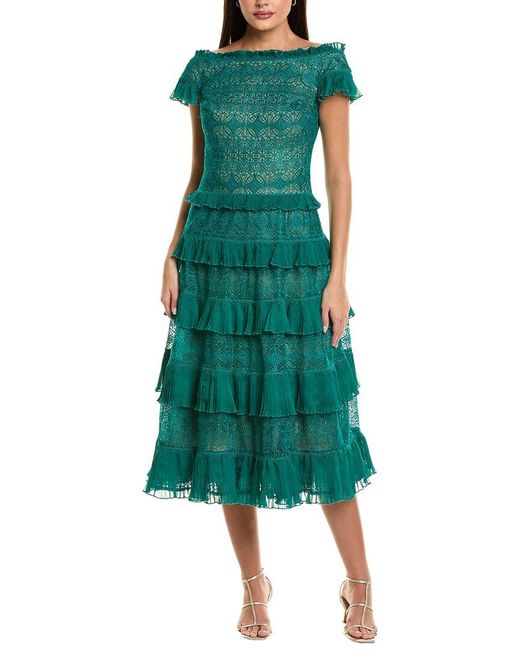 Tadashi Shoji Green Embellished Midi Dress