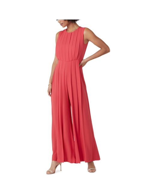BCBGMAXAZRIA Red Pleated Flowy Jumpsuit