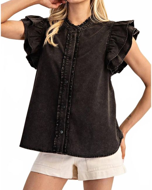 Eesome Black Ruffle Flutter Top