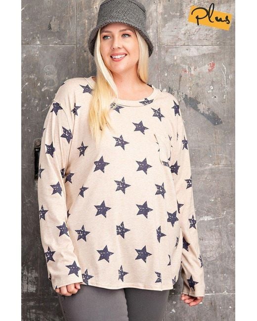 TRUEDAMES Green Plus Size Star Printed Poly Rayon Loose Fit Top