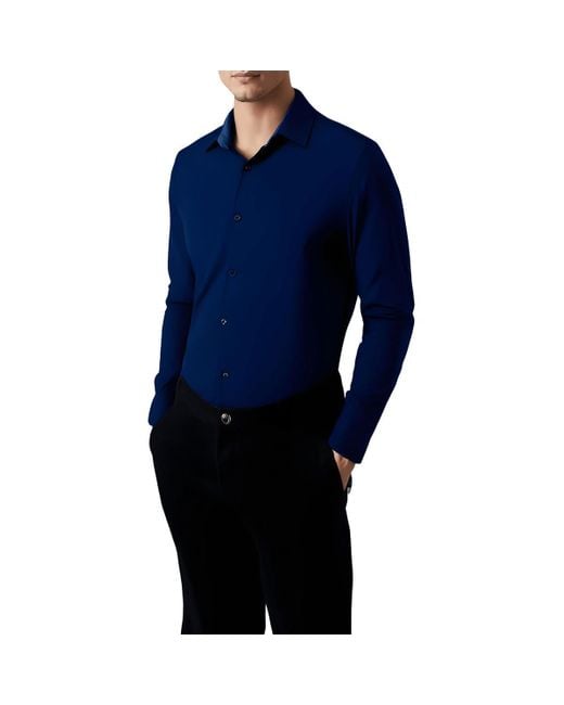 Con.struct Blue Stretch Polyester Button-Down Shirt for men