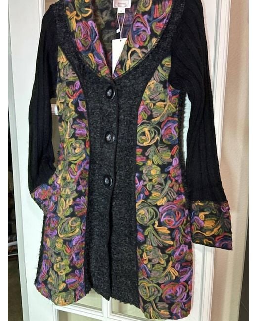 Rising International Black Emb. Patchwork Flower Coat