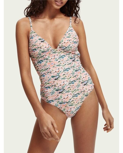 Scotch & Soda Printed Swimsuit in White | Lyst