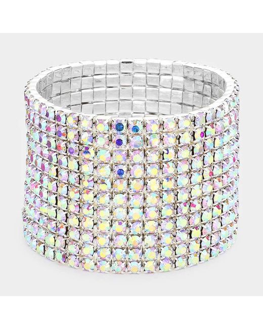 Fashnzfab White 11-Row Crystal Rhinestone Stretchable Bracelet Ab
