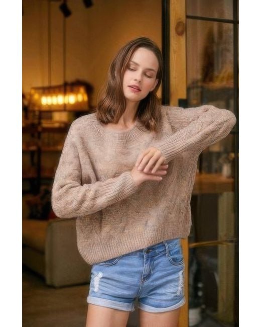 TRUEDAMES Brown Cable Knit Sweater