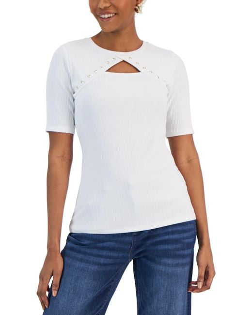 INC White Cut-out Pullover Top