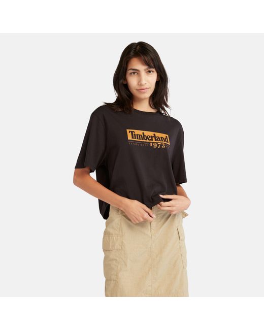 Timberland Black Linear-logo Cropped T-shirt