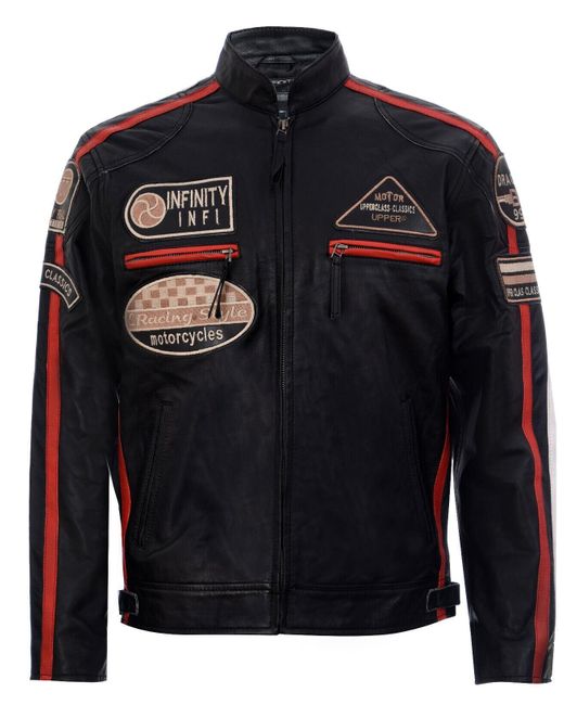 Infinity Leather Racing Moto Badges Biker Leather Jacket in Blue for ...