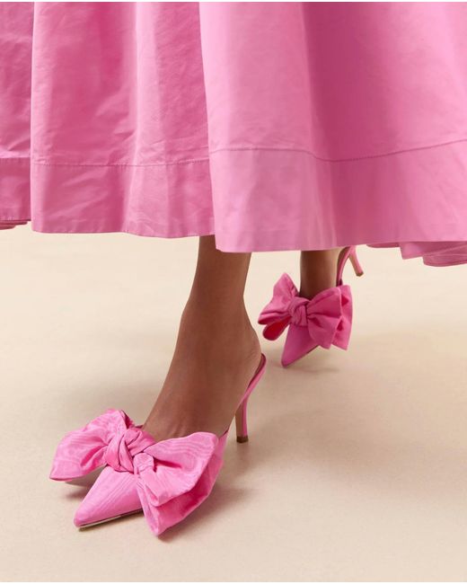Loeffler Randall Pink Margot Rose Moiré Bow Mule