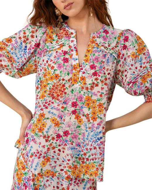 Hale Bob White Talia Linen-Blend Blouse