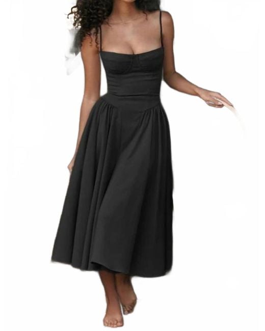Little Trendy Black French Retro Long Skirt Suspender Dress