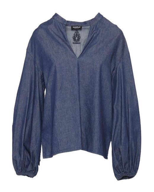 Dondup Blue Relaxed Fit Denim Top With Deep V-Neckline