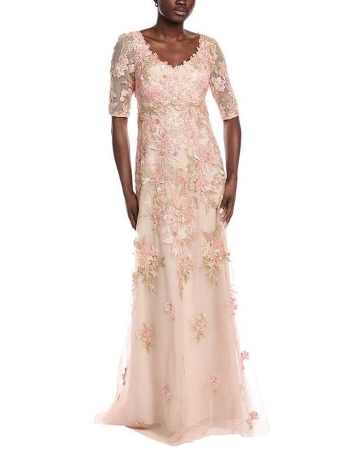 Teri Jon Pink Beaded Floral Gown