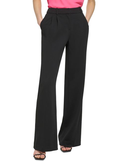 Calvin Klein Black High Rise Pleated Wide Leg Pants