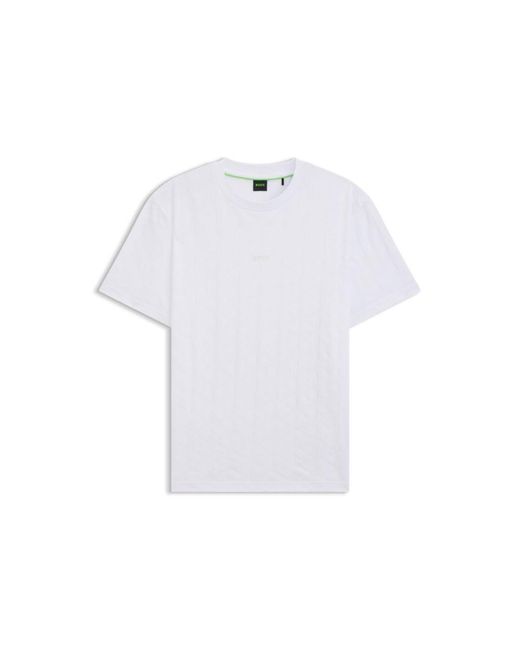Boss White Cotton T-Shirt With Jacquard Pattern for men