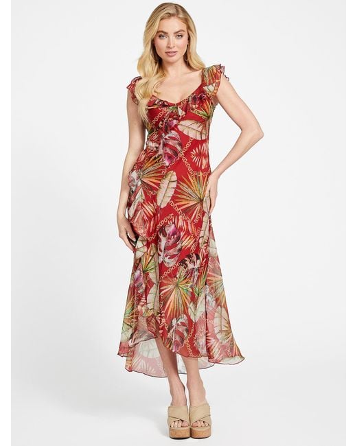 Guess Factory Red Eco Xena Printed Maxi Dress