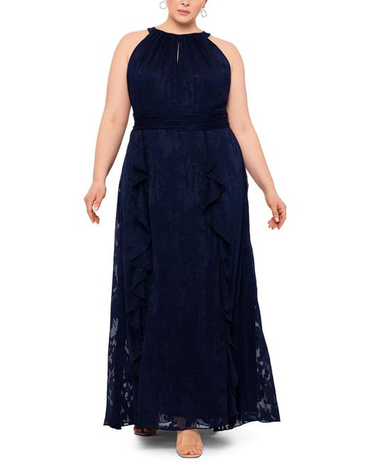 Xscape Blue Plus Slit Polyester Evening Dress