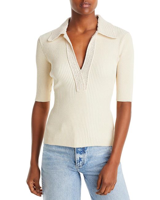 A.L.C. White Ribbed Crochet Pullover Top