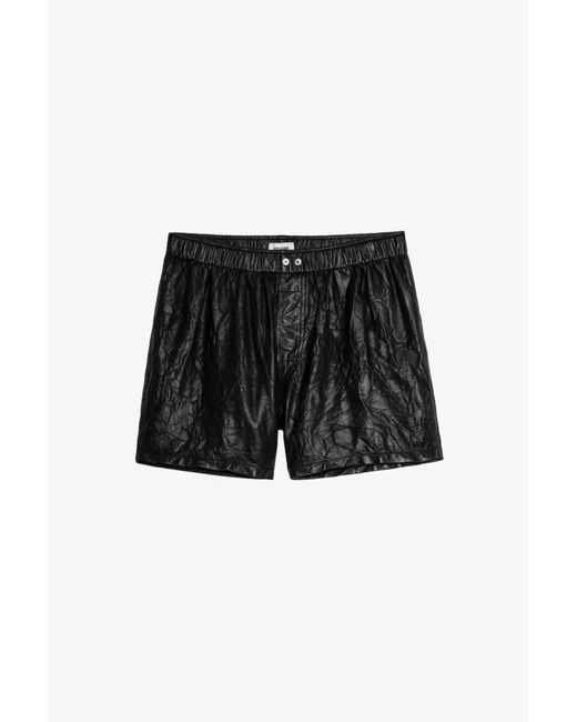 Zadig & Voltaire Black Crinkled Leather Shorts