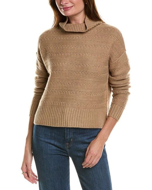Forte Blue Crop Textured Mock Neck Wool & Cashmere-Blend Sweater